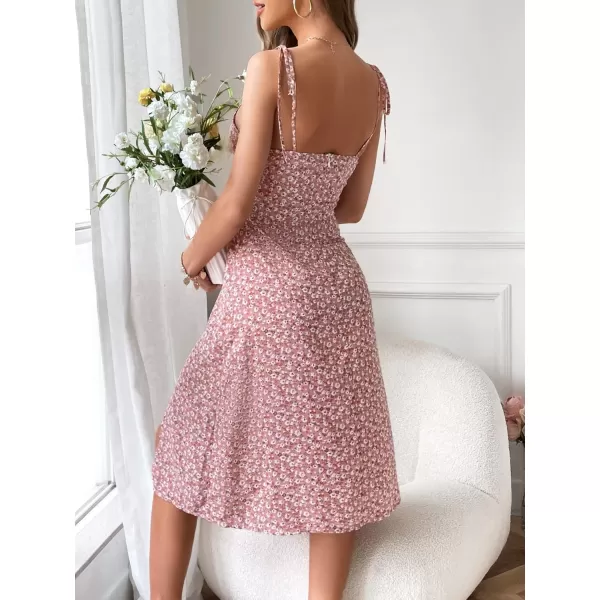 SweatyRocks Women's Floral Spaghetti Strap Cami Dress Tie Front Slit Thigh Mini Dress