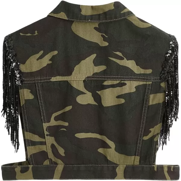 SweatyRocks Women's Fringe Button Down Crop Denim Jacket Sleeveless Collared Jean Coats