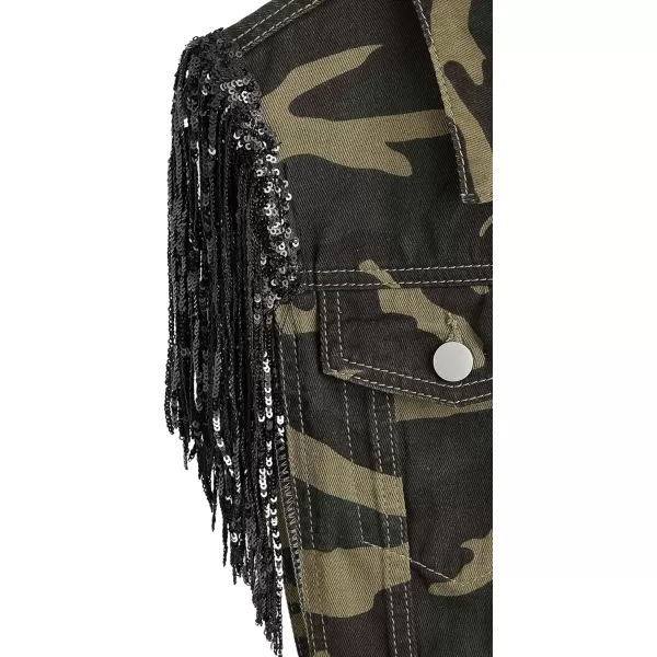 SweatyRocks Women's Fringe Button Down Crop Denim Jacket Sleeveless Collared Jean Coats