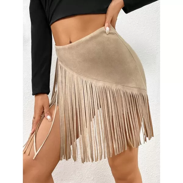 SweatyRocks Women's Fringe High Waist Skort Zipper Back Faux Suede Skirt Shorts