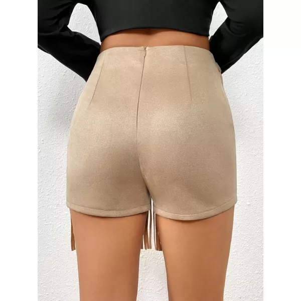 SweatyRocks Women's Fringe High Waist Skort Zipper Back Faux Suede Skirt Shorts