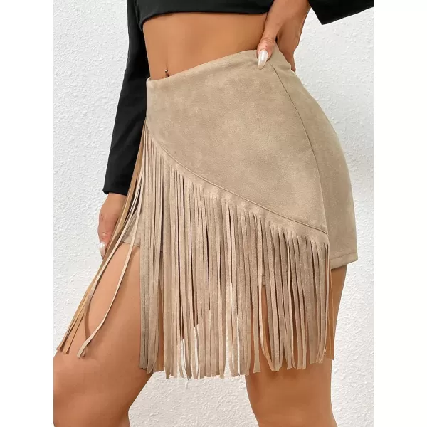SweatyRocks Women's Fringe High Waist Skort Zipper Back Faux Suede Skirt Shorts