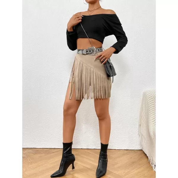 SweatyRocks Women's Fringe High Waist Skort Zipper Back Faux Suede Skirt Shorts