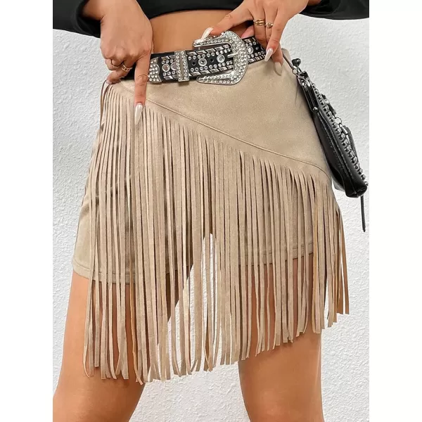 SweatyRocks Women's Fringe High Waist Skort Zipper Back Faux Suede Skirt Shorts