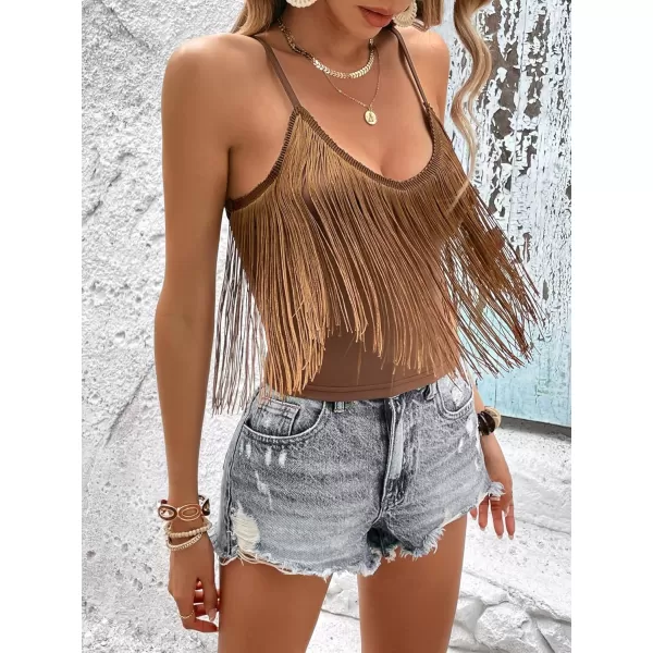 SweatyRocks Women's Fringe Sleeveless Boho Tassel Tank Top Slim Fit Cami Halter Tops