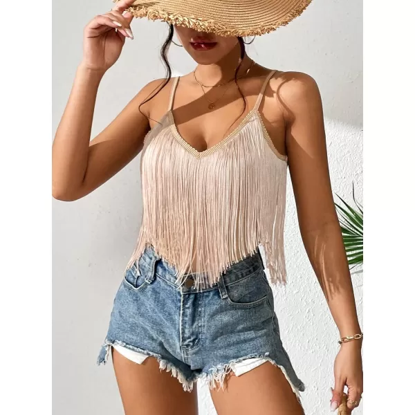 SweatyRocks Women's Fringe Sleeveless Boho Tassel Tank Top Slim Fit Cami Halter Tops