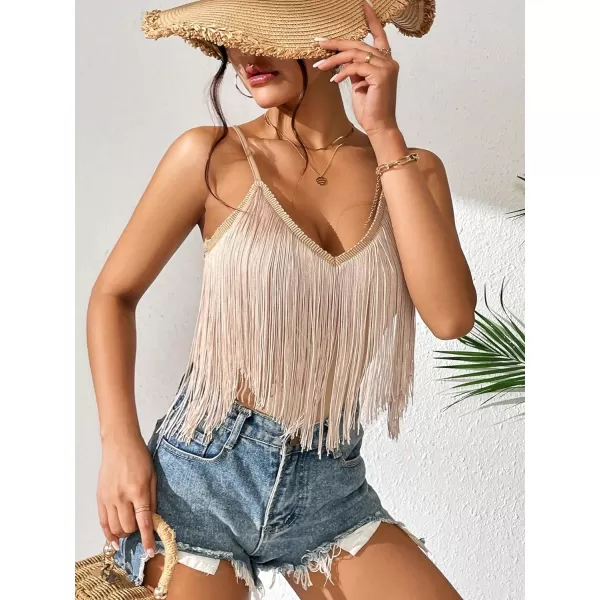 SweatyRocks Women's Fringe Sleeveless Boho Tassel Tank Top Slim Fit Cami Halter Tops