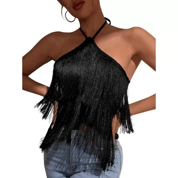 SweatyRocks Women's Fringe Sleeveless Boho Tassel Tank Top Slim Fit Cami Halter Tops