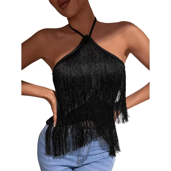 SweatyRocks Women's Fringe Sleeveless Boho Tassel Tank Top Slim Fit Cami Halter Tops