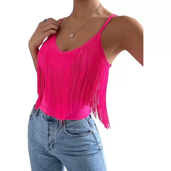 SweatyRocks Women's Fringe Sleeveless Boho Tassel Tank Top Slim Fit Cami Halter Tops