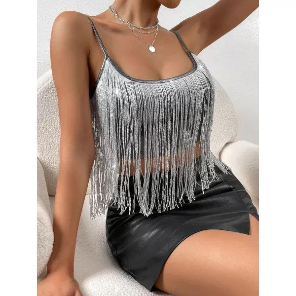 SweatyRocks Women's Fringe Sleeveless Boho Tassel Tank Top Slim Fit Cami Halter Tops
