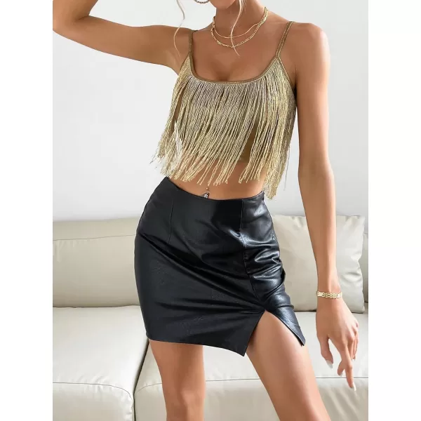 SweatyRocks Women's Fringe Sleeveless Boho Tassel Tank Top Slim Fit Cami Halter Tops