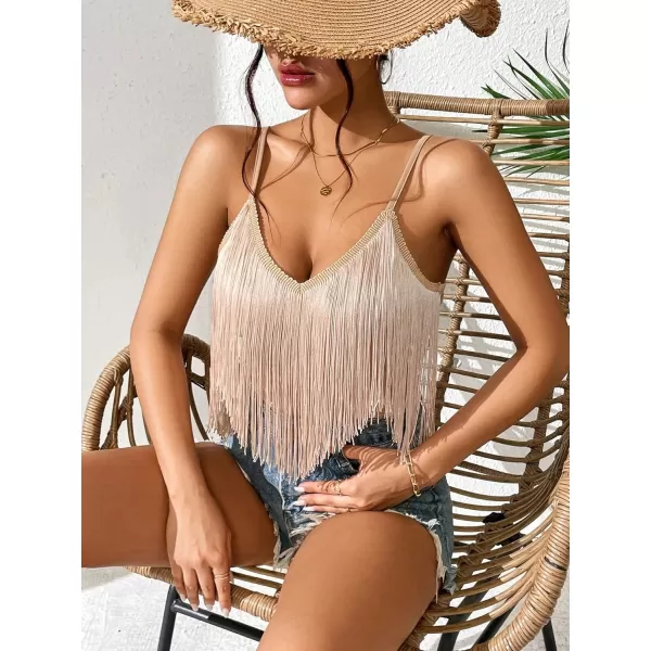 SweatyRocks Women's Fringe Sleeveless Boho Tassel Tank Top Slim Fit Cami Halter Tops