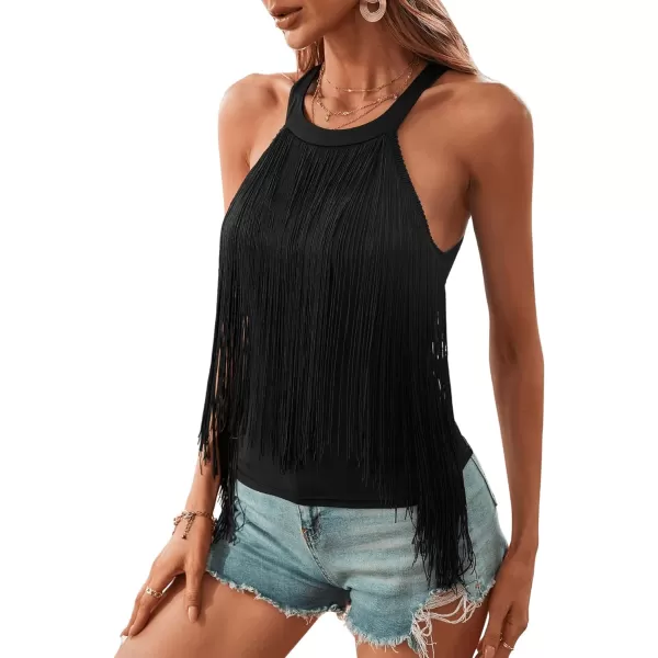 SweatyRocks Women's Fringe Sleeveless Boho Tassel Tank Top Slim Fit Cami Halter Tops