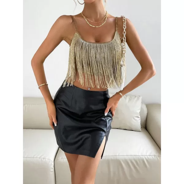 SweatyRocks Women's Fringe Sleeveless Boho Tassel Tank Top Slim Fit Cami Halter Tops