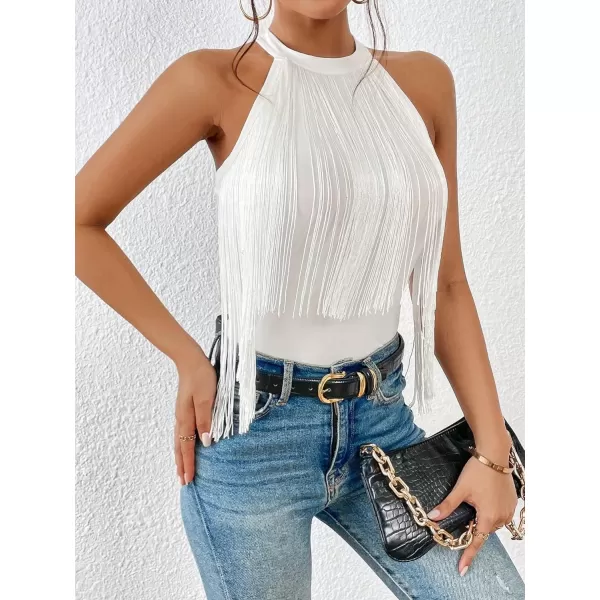 SweatyRocks Women's Fringe Sleeveless Boho Tassel Tank Top Slim Fit Cami Halter Tops