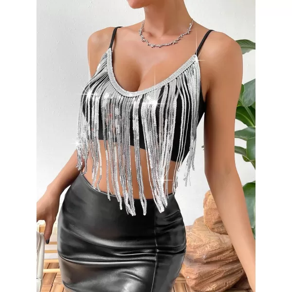 SweatyRocks Women's Fringe Sleeveless Boho Tassel Tank Top Slim Fit Cami Halter Tops