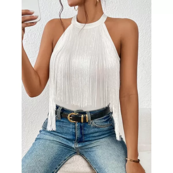 SweatyRocks Women's Fringe Sleeveless Boho Tassel Tank Top Slim Fit Cami Halter Tops