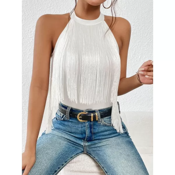 SweatyRocks Women's Fringe Sleeveless Boho Tassel Tank Top Slim Fit Cami Halter Tops