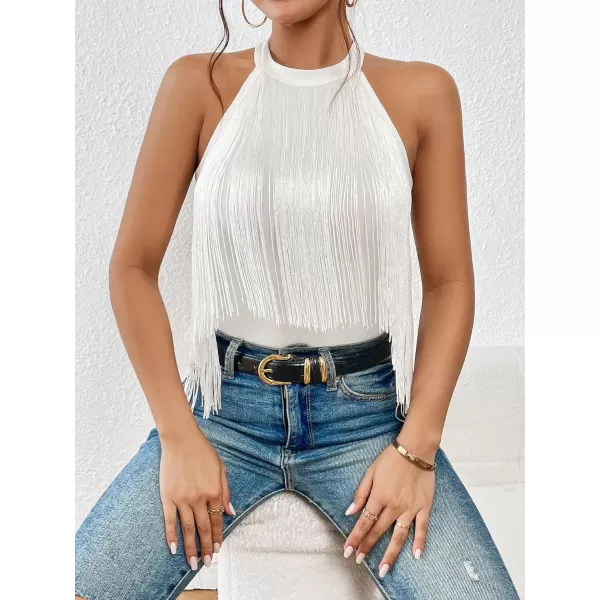 SweatyRocks Women's Fringe Sleeveless Boho Tassel Tank Top Slim Fit Cami Halter Tops