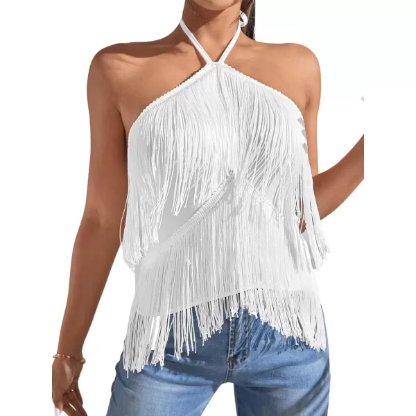 SweatyRocks Women's Fringe Sleeveless Boho Tassel Tank Top Slim Fit Cami Halter Tops