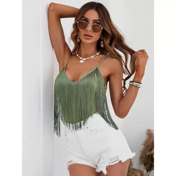SweatyRocks Women's Fringe Sleeveless Boho Tassel Tank Top Slim Fit Cami Halter Tops