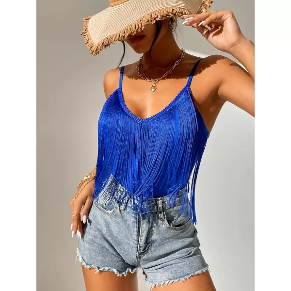 SweatyRocks Women's Fringe Sleeveless Boho Tassel Tank Top Slim Fit Cami Halter Tops