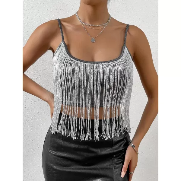 SweatyRocks Women's Fringe Sleeveless Boho Tassel Tank Top Slim Fit Cami Halter Tops