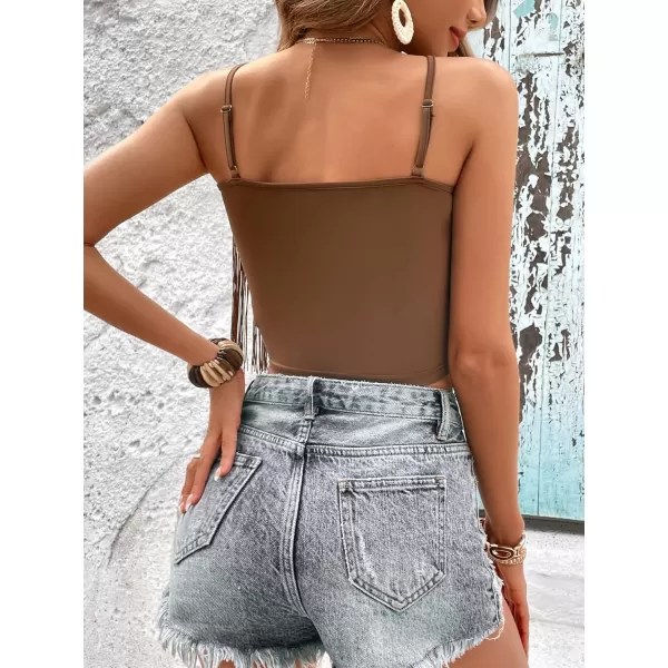 SweatyRocks Women's Fringe Sleeveless Boho Tassel Tank Top Slim Fit Cami Halter Tops