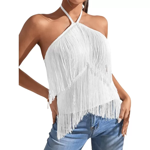 SweatyRocks Women's Fringe Sleeveless Boho Tassel Tank Top Slim Fit Cami Halter Tops