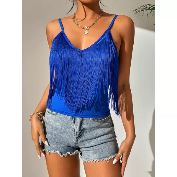 SweatyRocks Women's Fringe Sleeveless Boho Tassel Tank Top Slim Fit Cami Halter Tops