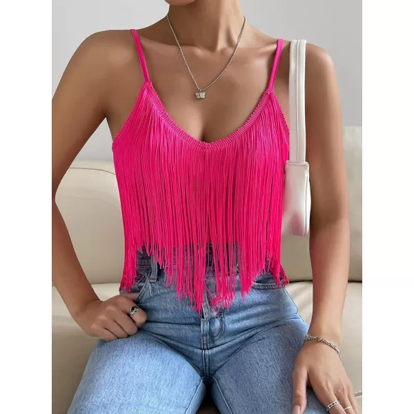 SweatyRocks Women's Fringe Sleeveless Boho Tassel Tank Top Slim Fit Cami Halter Tops
