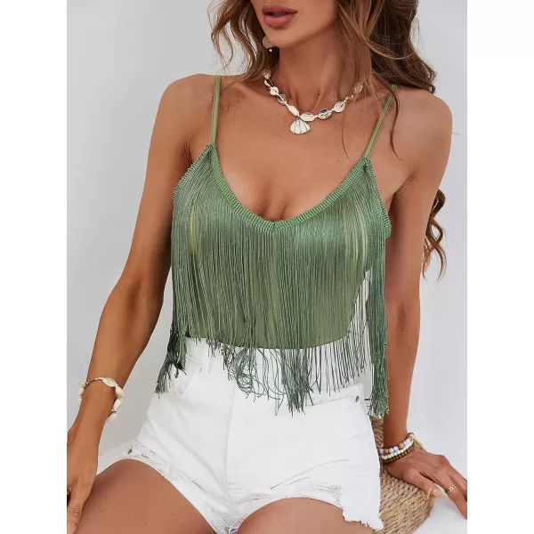 SweatyRocks Women's Fringe Sleeveless Boho Tassel Tank Top Slim Fit Cami Halter Tops