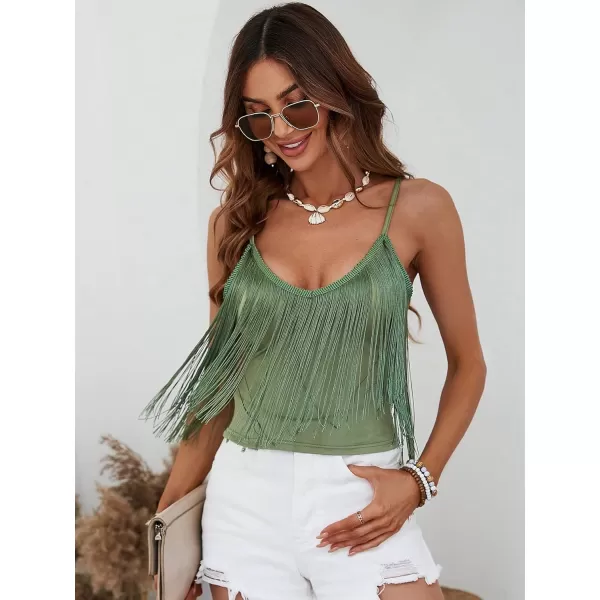 SweatyRocks Women's Fringe Sleeveless Boho Tassel Tank Top Slim Fit Cami Halter Tops