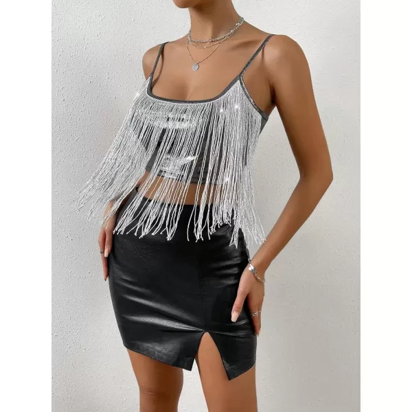 SweatyRocks Women's Fringe Sleeveless Boho Tassel Tank Top Slim Fit Cami Halter Tops