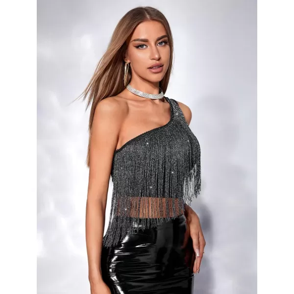 SweatyRocks Women's Fringe Sleeveless Boho Tassel Tank Top Slim Fit Cami Halter Tops