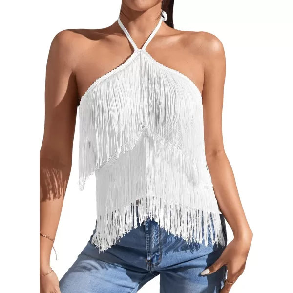 SweatyRocks Women's Fringe Sleeveless Boho Tassel Tank Top Slim Fit Cami Halter Tops