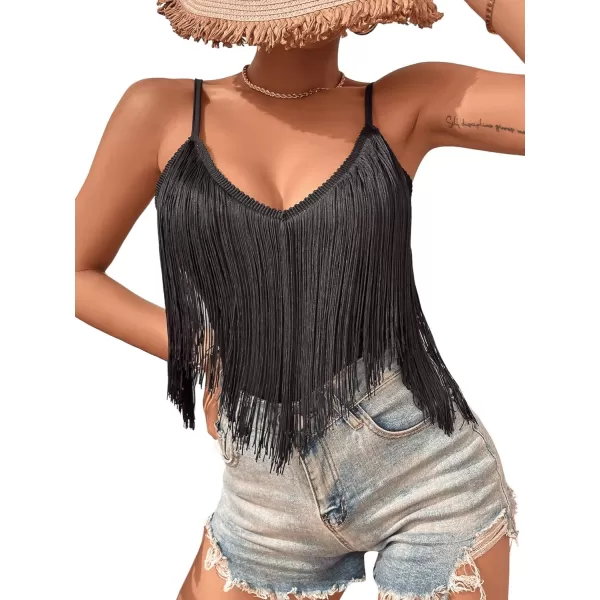 SweatyRocks Women's Fringe Sleeveless Boho Tassel Tank Top Slim Fit Cami Halter Tops