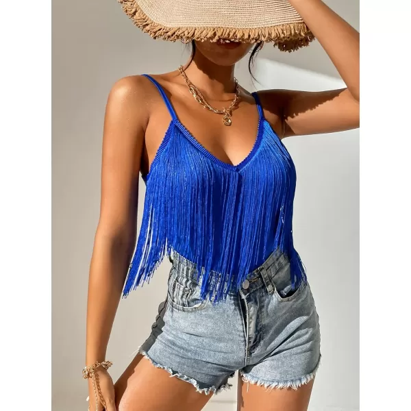 SweatyRocks Women's Fringe Sleeveless Boho Tassel Tank Top Slim Fit Cami Halter Tops
