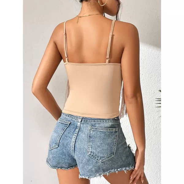 SweatyRocks Women's Fringe Sleeveless Boho Tassel Tank Top Slim Fit Cami Halter Tops