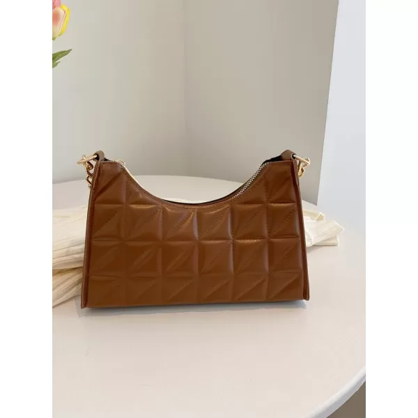 SweatyRocks Women's Geo Quilted Detail Handbag Small Shoulder Handbags Solid Clutch Purse Square Bags