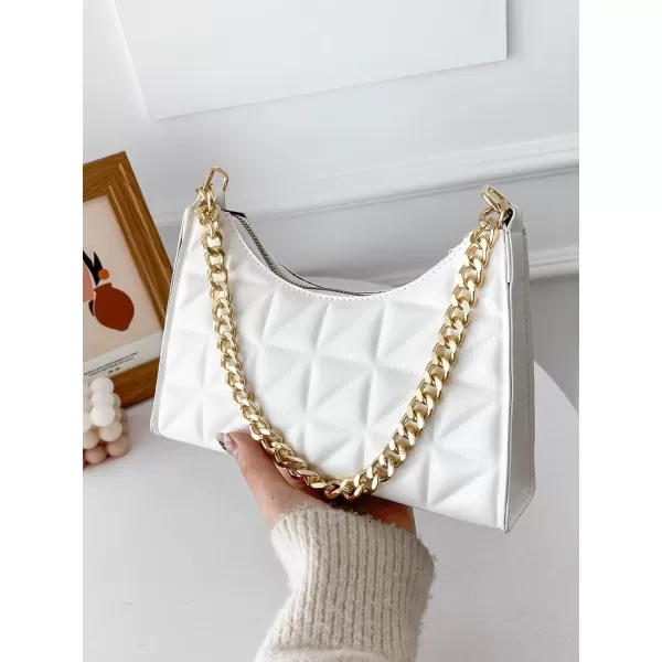 SweatyRocks Women's Geo Quilted Detail Handbag Small Shoulder Handbags Solid Clutch Purse Square Bags