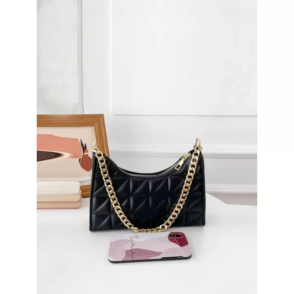 SweatyRocks Women's Geo Quilted Detail Handbag Small Shoulder Handbags Solid Clutch Purse Square Bags