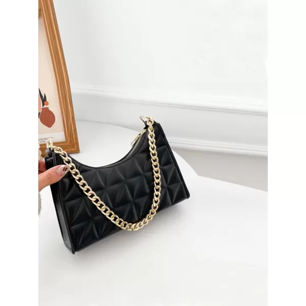 SweatyRocks Women's Geo Quilted Detail Handbag Small Shoulder Handbags Solid Clutch Purse Square Bags