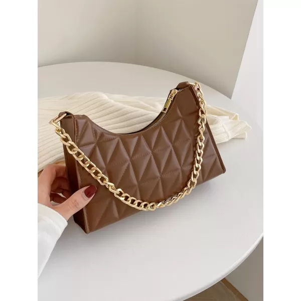 SweatyRocks Women's Geo Quilted Detail Handbag Small Shoulder Handbags Solid Clutch Purse Square Bags