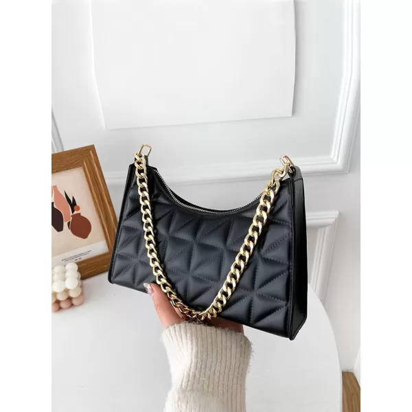 SweatyRocks Women's Geo Quilted Detail Handbag Small Shoulder Handbags Solid Clutch Purse Square Bags