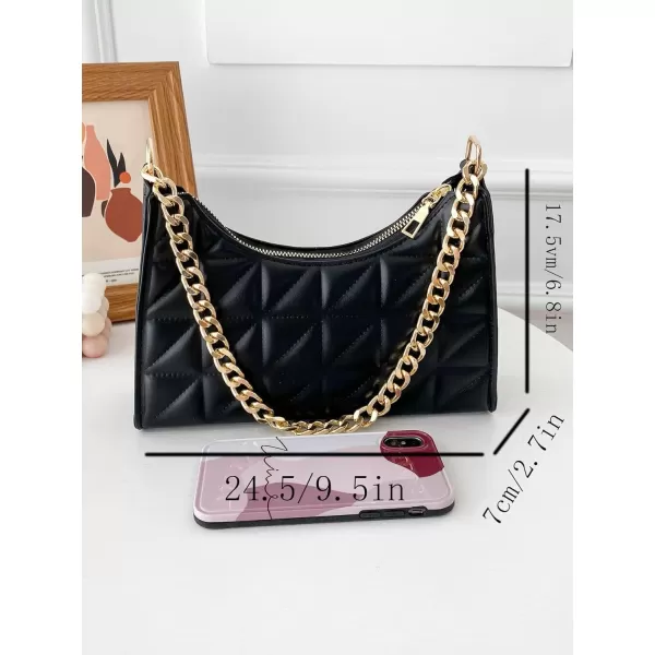 SweatyRocks Women's Geo Quilted Detail Handbag Small Shoulder Handbags Solid Clutch Purse Square Bags