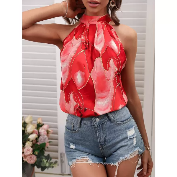 SweatyRocks Women's Graphic Print Tie Back Halter Top Casual Sleeveless Blouse Shirt