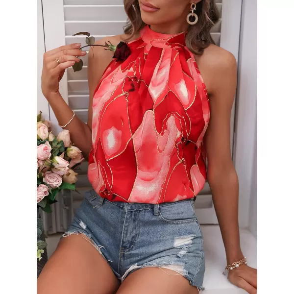 SweatyRocks Women's Graphic Print Tie Back Halter Top Casual Sleeveless Blouse Shirt