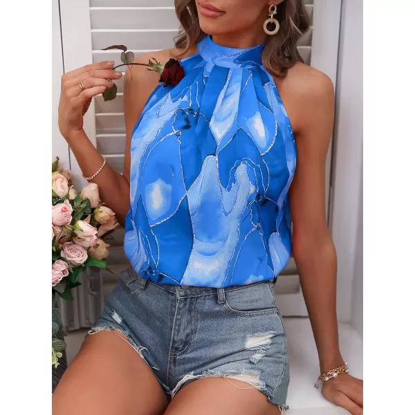 SweatyRocks Women's Graphic Print Tie Back Halter Top Casual Sleeveless Blouse Shirt